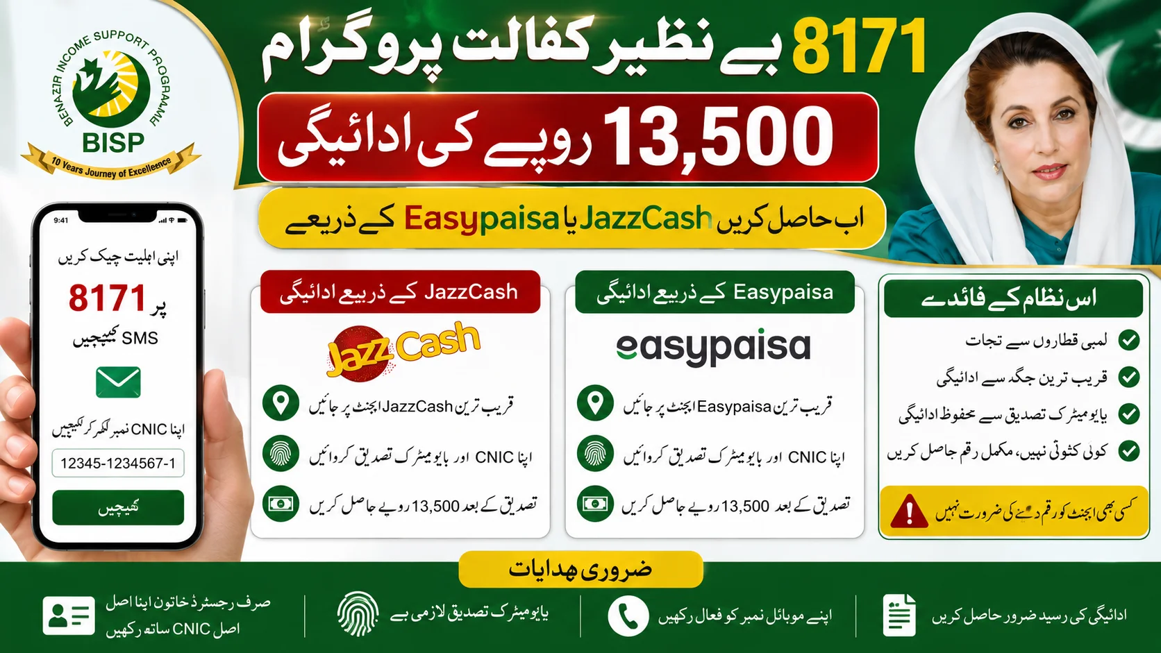 BISP 8171 Kafalat 13,500 Payment Through JazzCash and Easypaisa